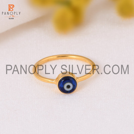 2.5 Micron 18k Gold Plated Blue Resin Gemstone Evil Eye Ring