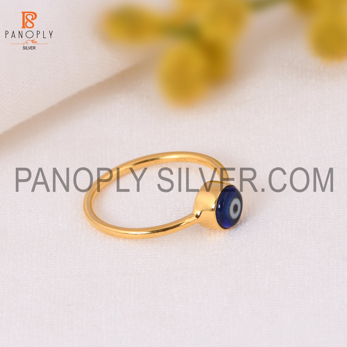 2.5 Micron 18k Gold Plated Blue Resin Gemstone Evil Eye Ring