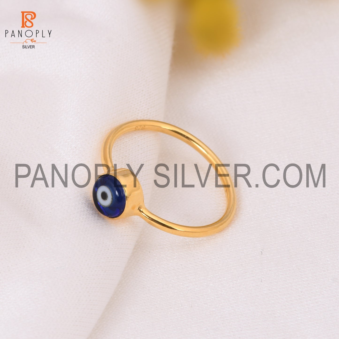2.5 Micron 18k Gold Plated Blue Resin Gemstone Evil Eye Ring