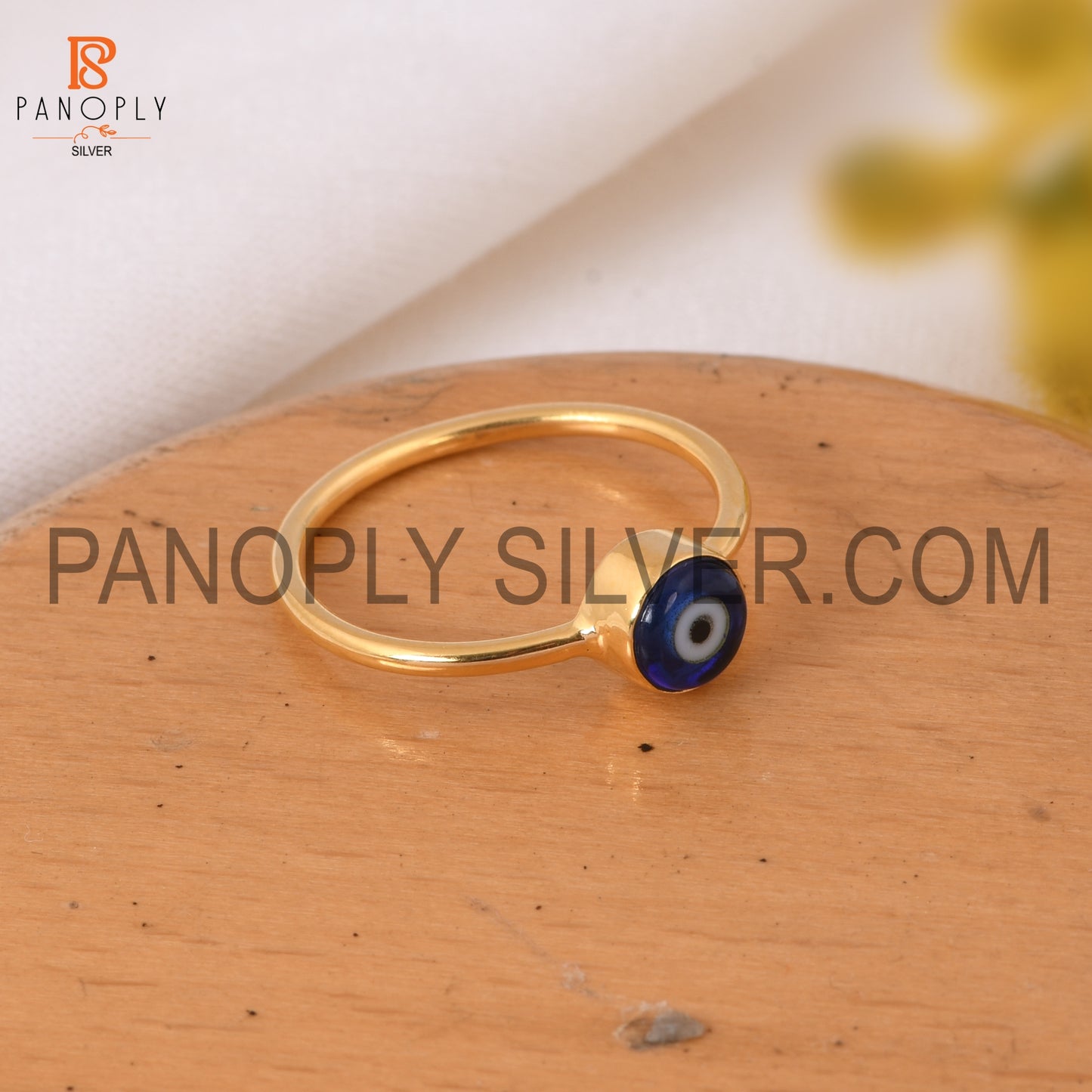 2.5 Micron 18k Gold Plated Blue Resin Gemstone Evil Eye Ring