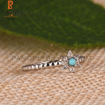 Arizona Turquoise & White Topaz 925 Silver Flower Rings