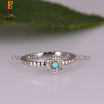 Arizona Turquoise & White Topaz 925 Silver Flower Rings
