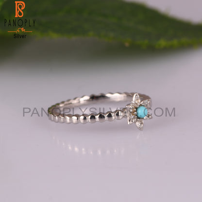 Arizona Turquoise & White Topaz 925 Silver Flower Rings