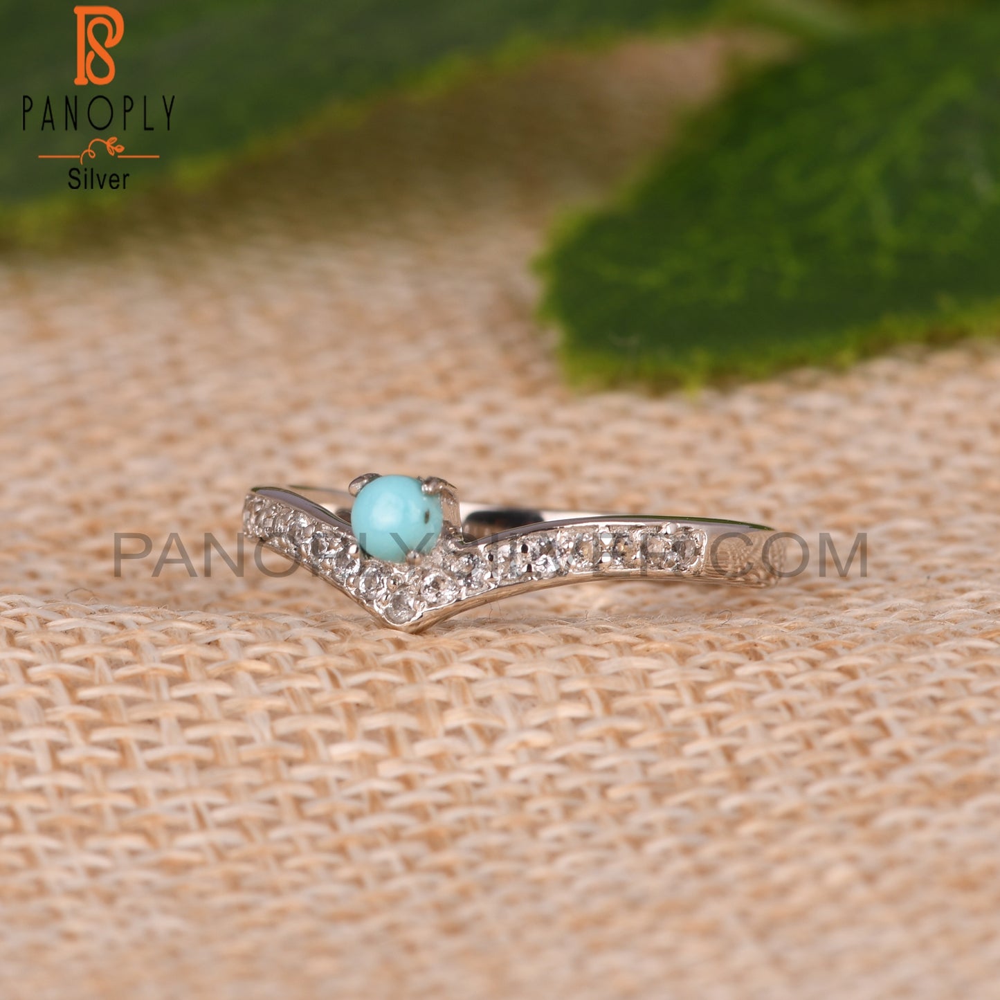 Arizona Turquoise & White Topaz  925 Sterling Silver Ring