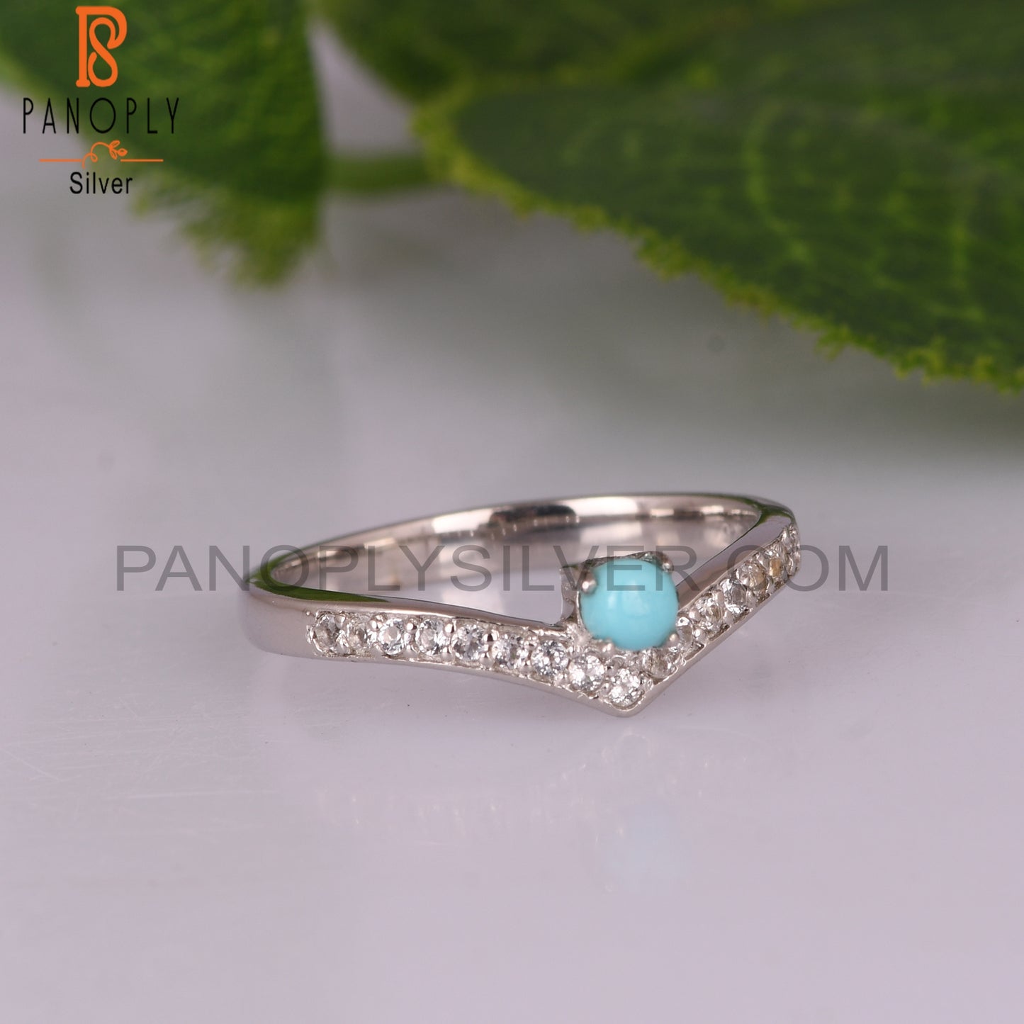 Arizona Turquoise & White Topaz  925 Sterling Silver Ring