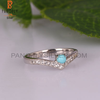 Arizona Turquoise & White Topaz  925 Sterling Silver Ring