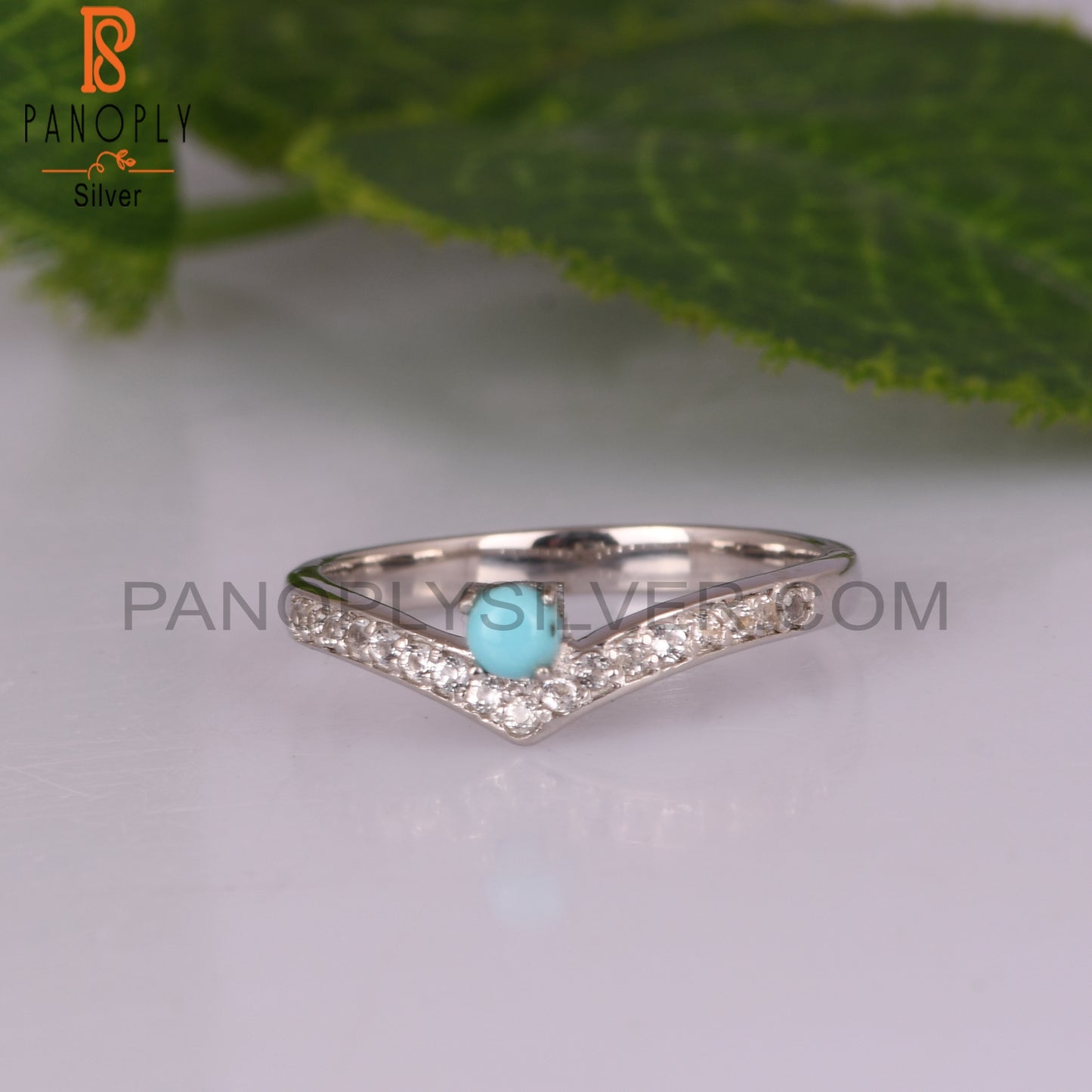 Arizona Turquoise & White Topaz  925 Sterling Silver Ring