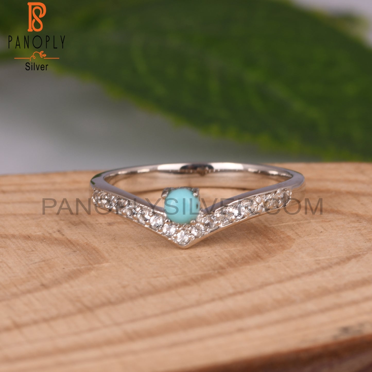 Arizona Turquoise & White Topaz  925 Sterling Silver Ring