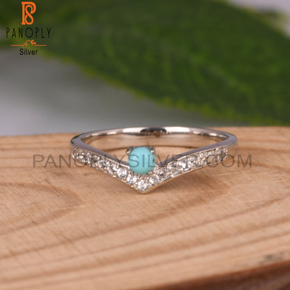 Arizona Turquoise & White Topaz  925 Sterling Silver Ring