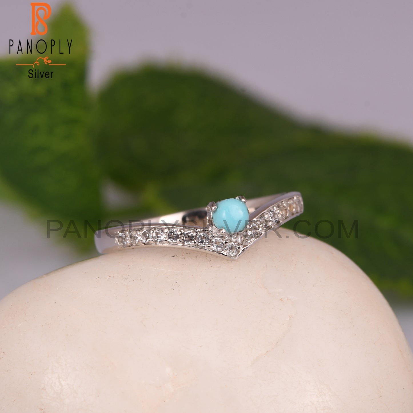 Arizona Turquoise & White Topaz  925 Sterling Silver Ring