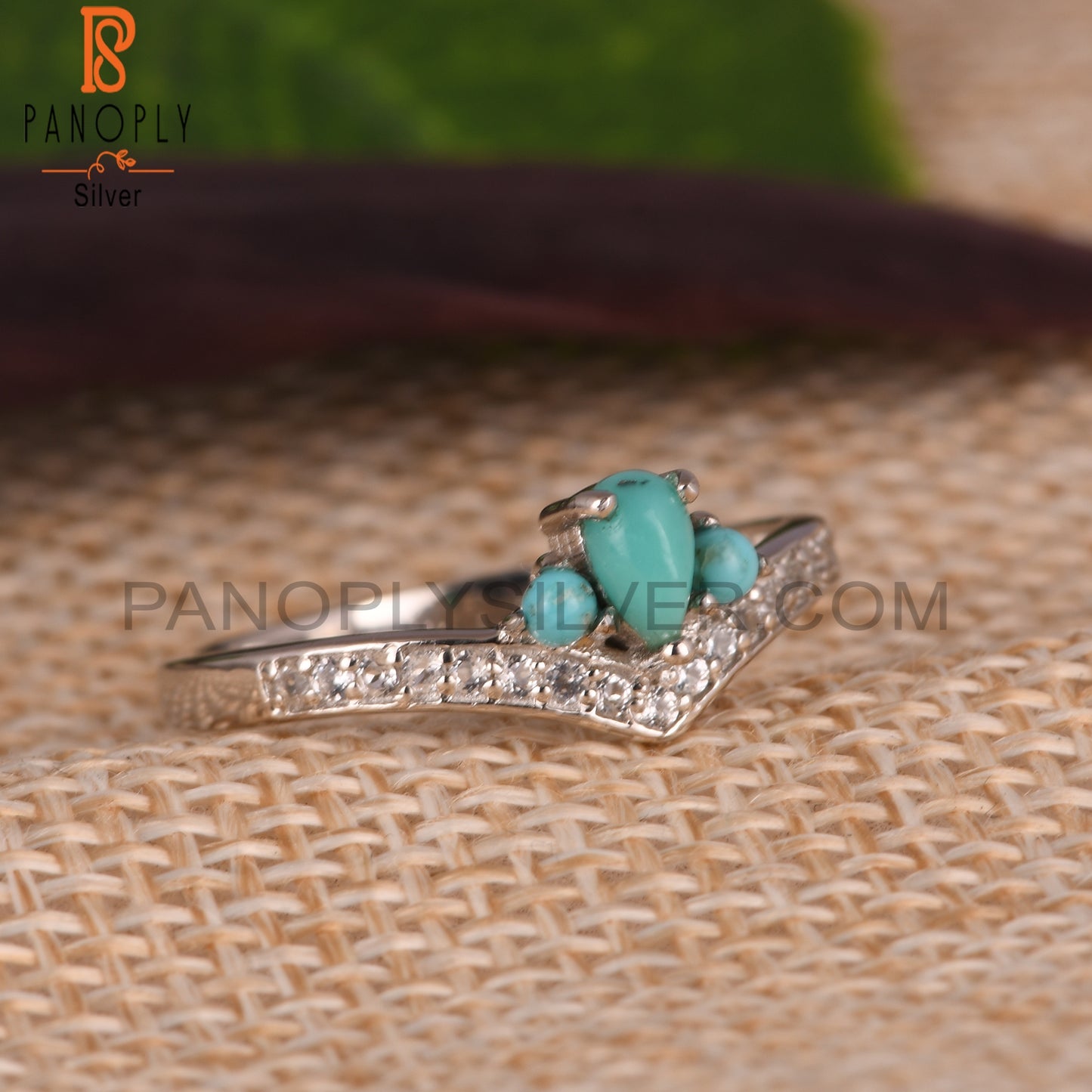 Arizona Turquoise & White Topaz Crown 925 Silver Ring