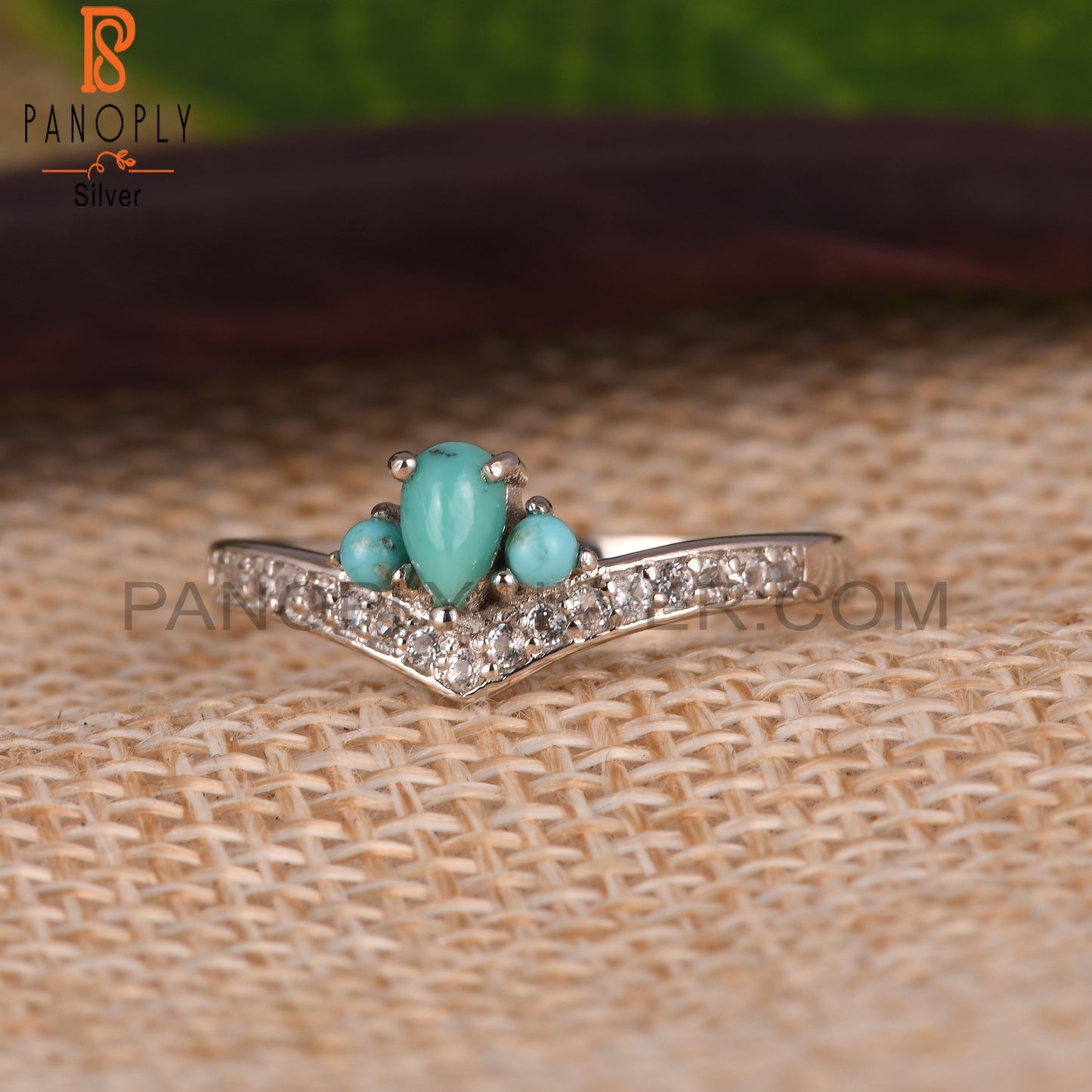 Arizona Turquoise & White Topaz Crown 925 Silver Ring
