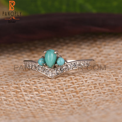 Arizona Turquoise & White Topaz Crown 925 Silver Ring