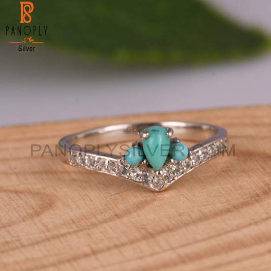 Arizona Turquoise & White Topaz Crown 925 Silver Ring