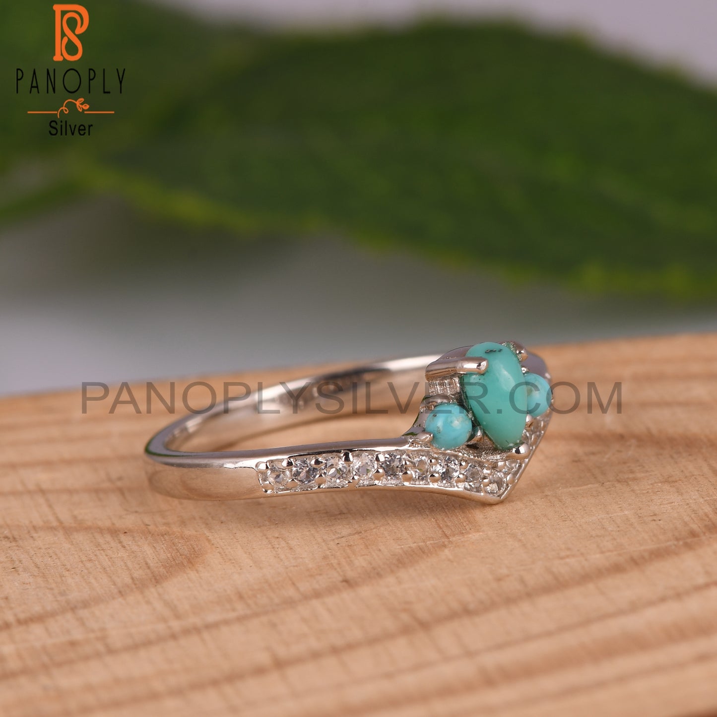 Arizona Turquoise & White Topaz Crown 925 Silver Ring