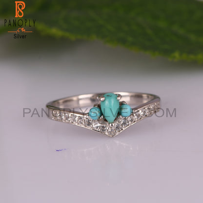 Arizona Turquoise & White Topaz Crown 925 Silver Ring