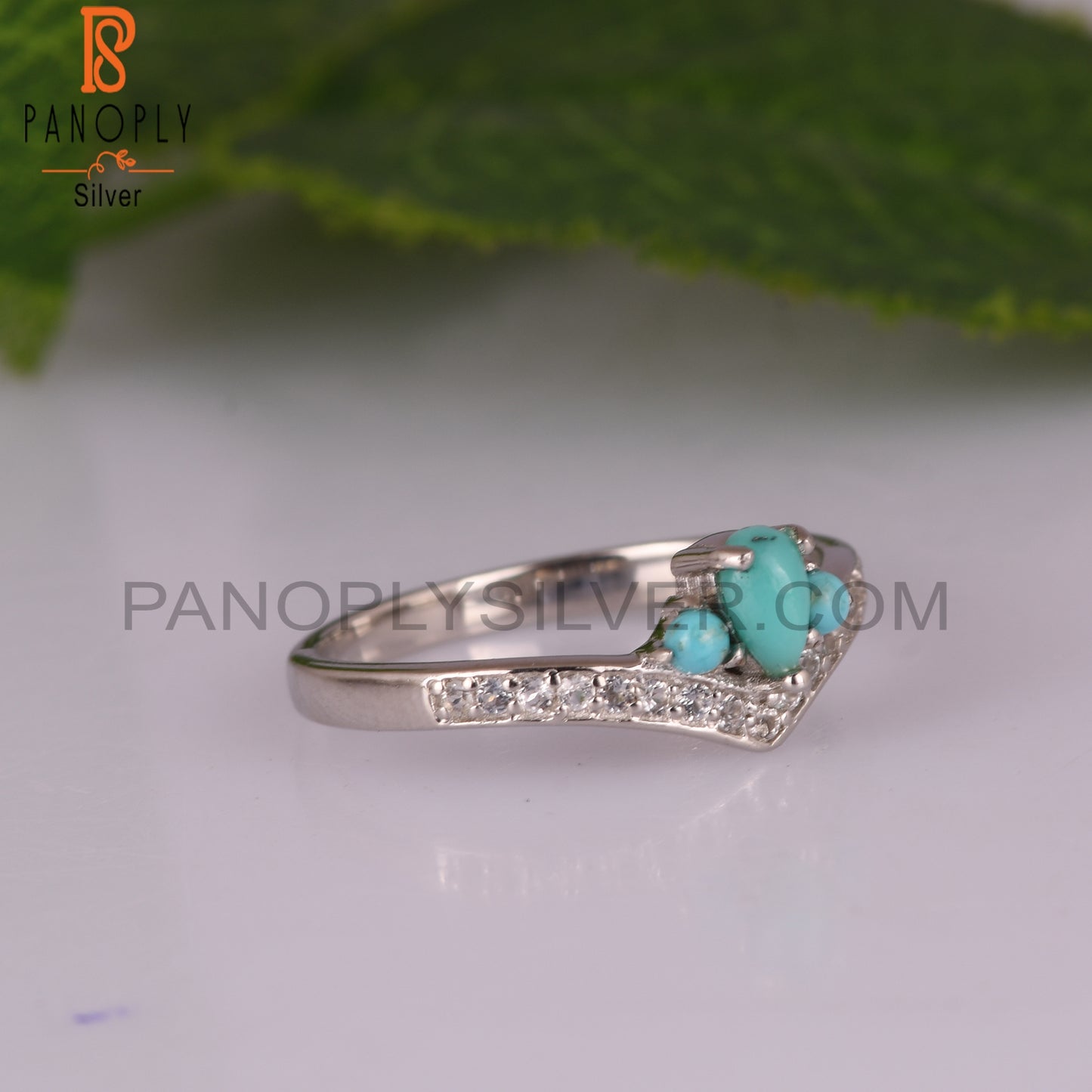 Arizona Turquoise & White Topaz Crown 925 Silver Ring