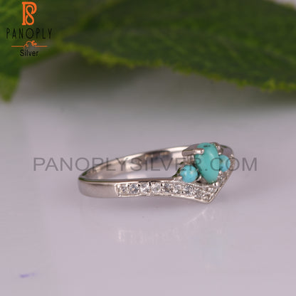 Arizona Turquoise & White Topaz Crown 925 Silver Ring