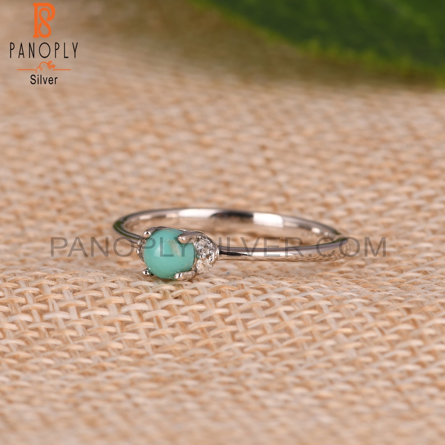 Arizona Turquoise & White Topaz 925 Silver Ring Jewelry
