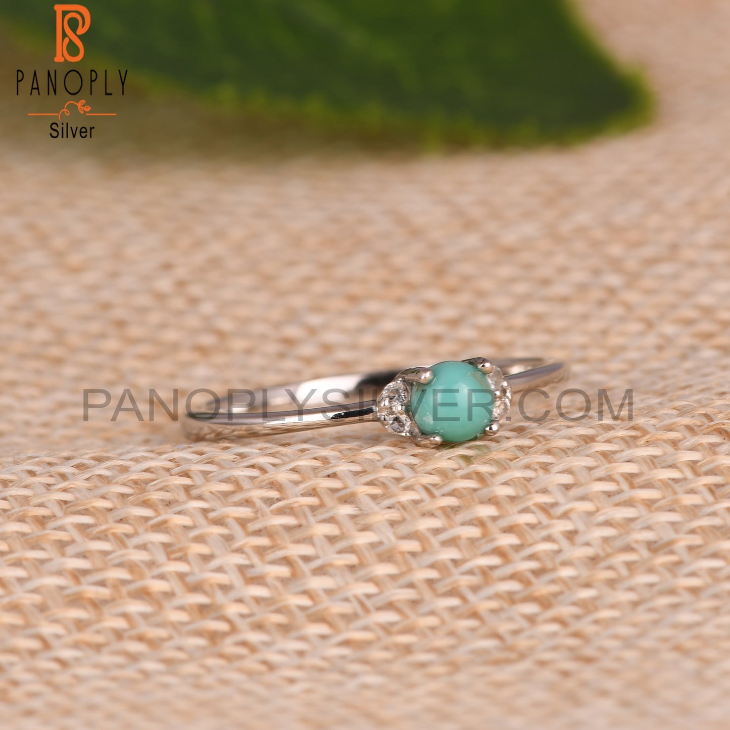 Arizona Turquoise & White Topaz 925 Silver Ring Jewelry