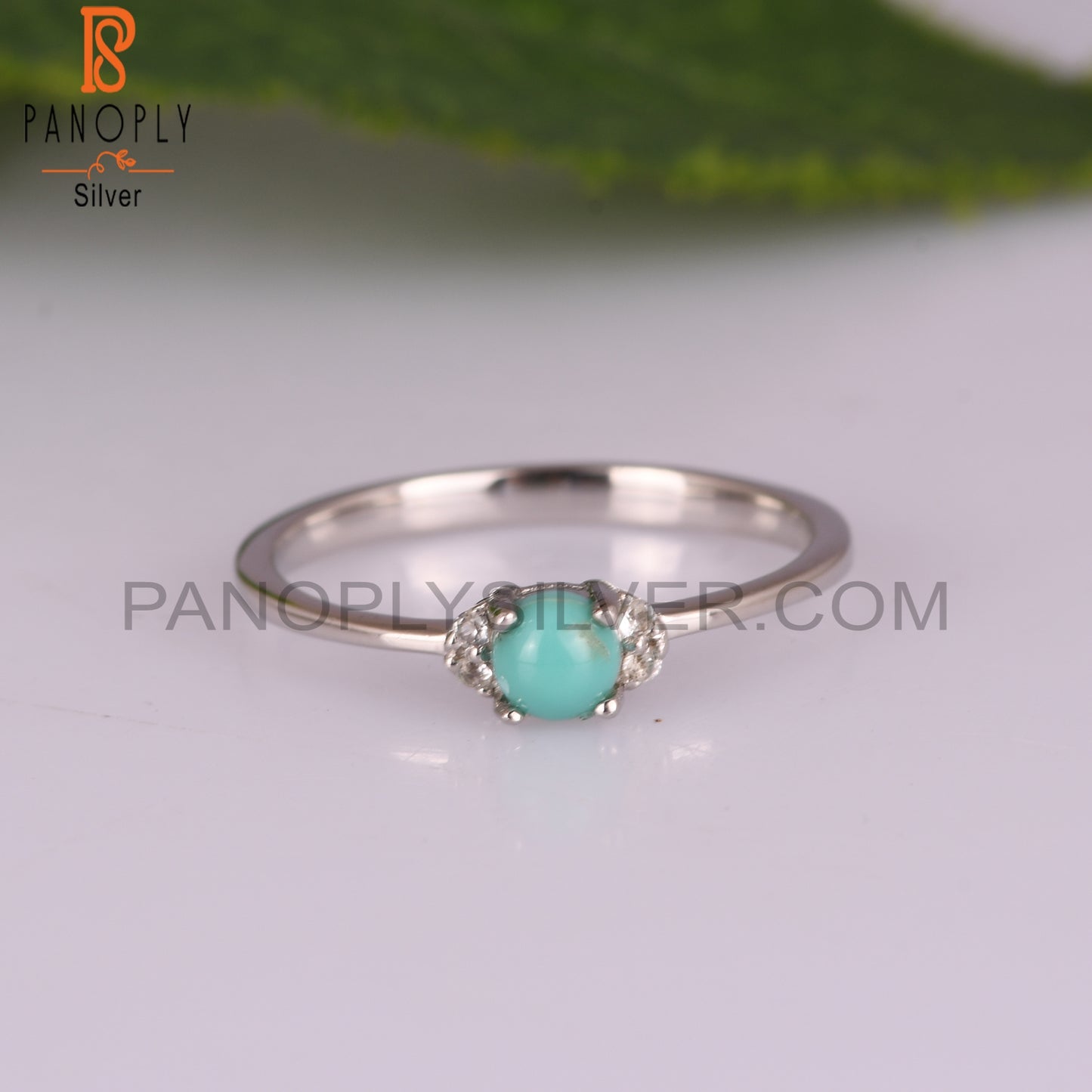 Arizona Turquoise & White Topaz 925 Silver Ring Jewelry