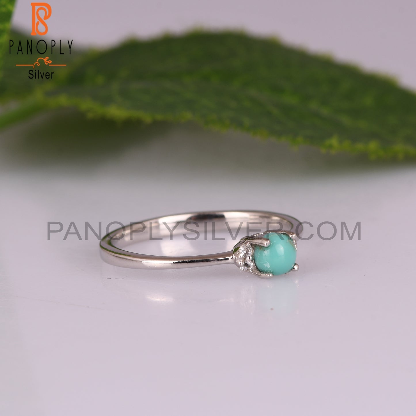 Arizona Turquoise & White Topaz 925 Silver Ring Jewelry