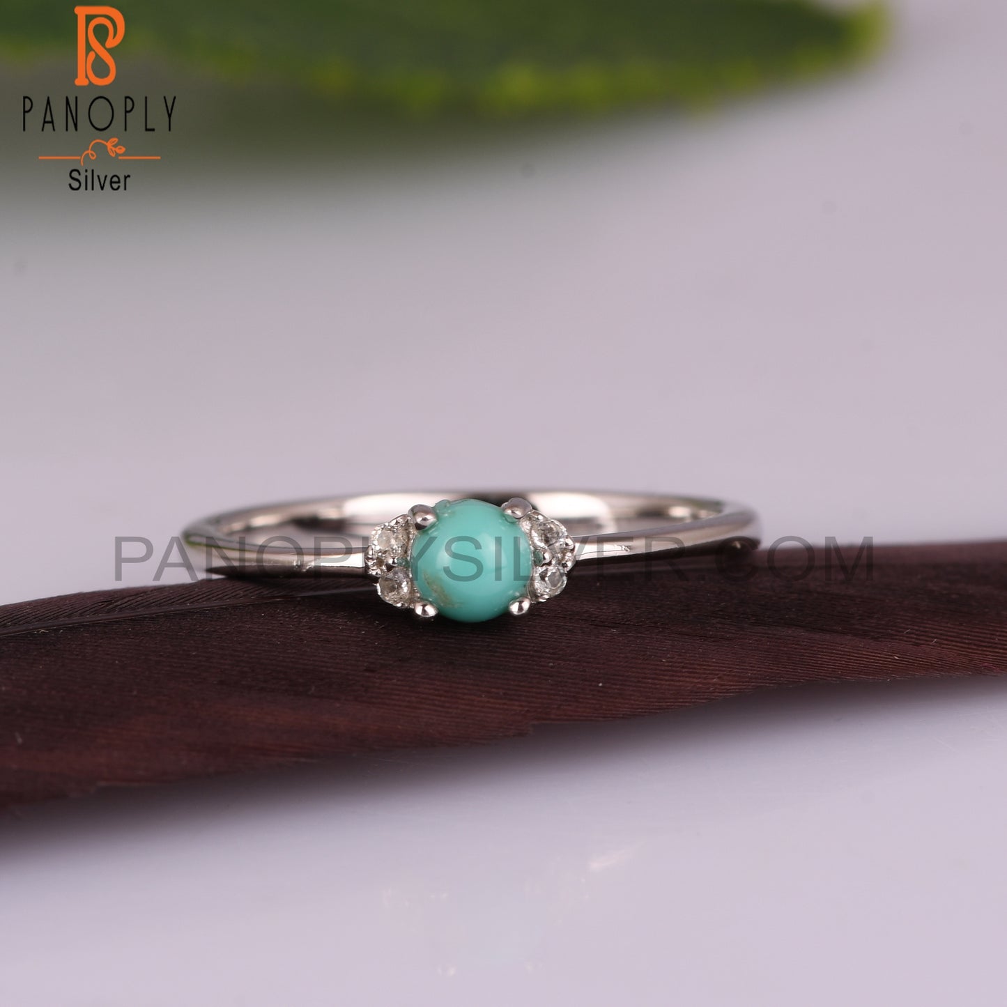 Arizona Turquoise & White Topaz 925 Silver Ring Jewelry