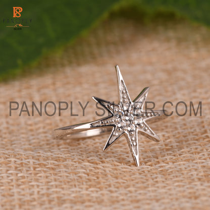 925 Palladium Plating White Topaz Stone Twinkle Star Ring
