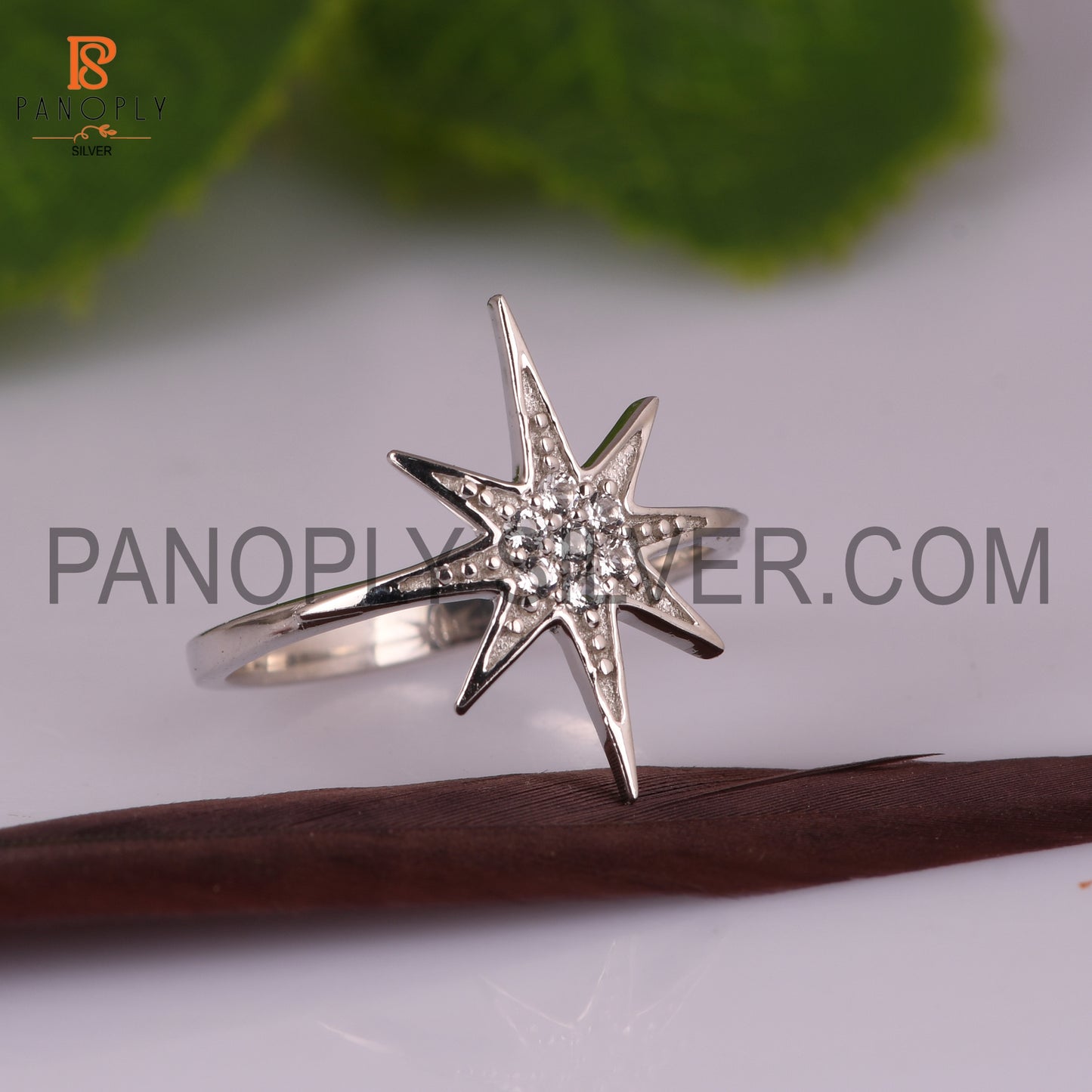 925 Palladium Plating White Topaz Stone Twinkle Star Ring