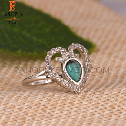 New Arizona Turquoise & White Topaz Pear 925 Silver Ring