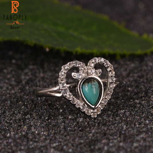 New Arizona Turquoise & White Topaz Pear 925 Silver Ring