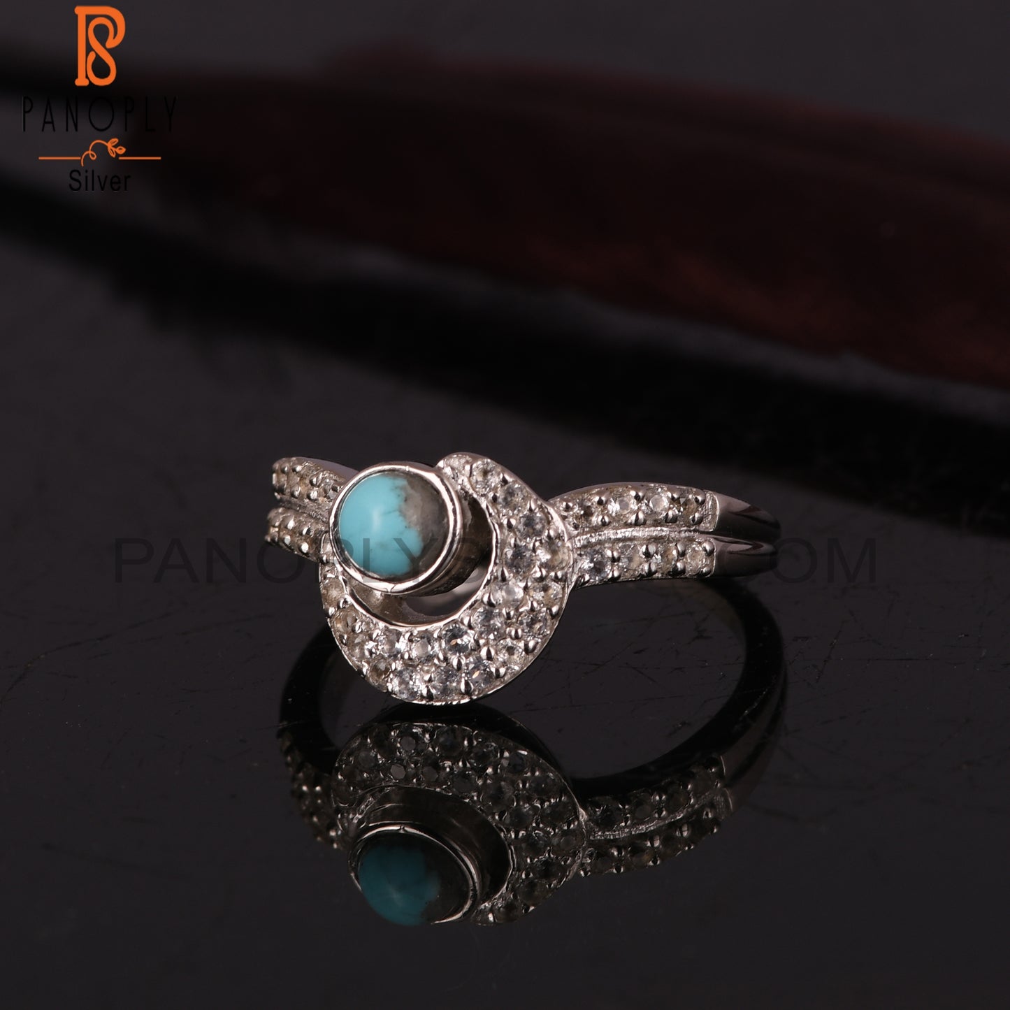 Arizona Turquoise, White Topaz 925 Sterling Silver Rings