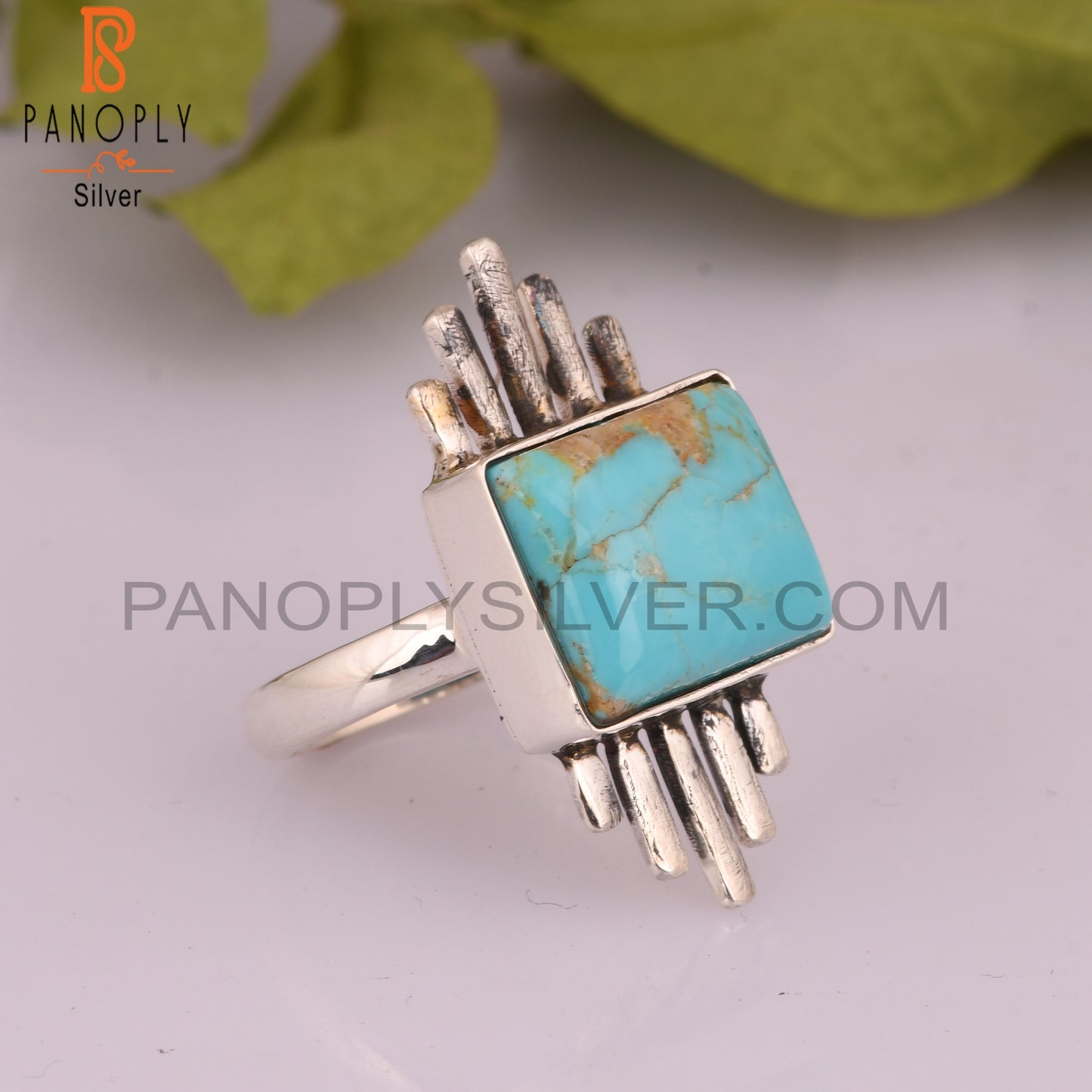 Kingman Turquoise Beguette 925 Sterling Silver Ring