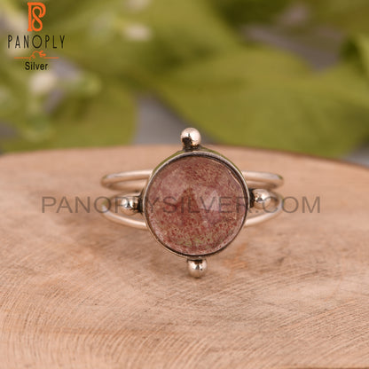 Strawberry Quartz Round 925 Sterling Silver Ring