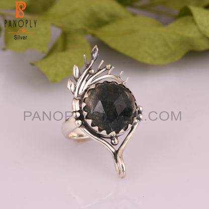Moss Agate Round 925 Sterling Silver Ring