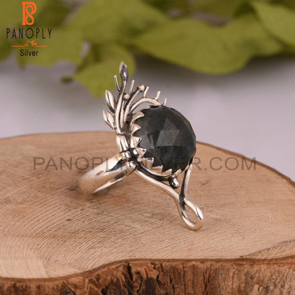 Moss Agate Round 925 Sterling Silver Ring