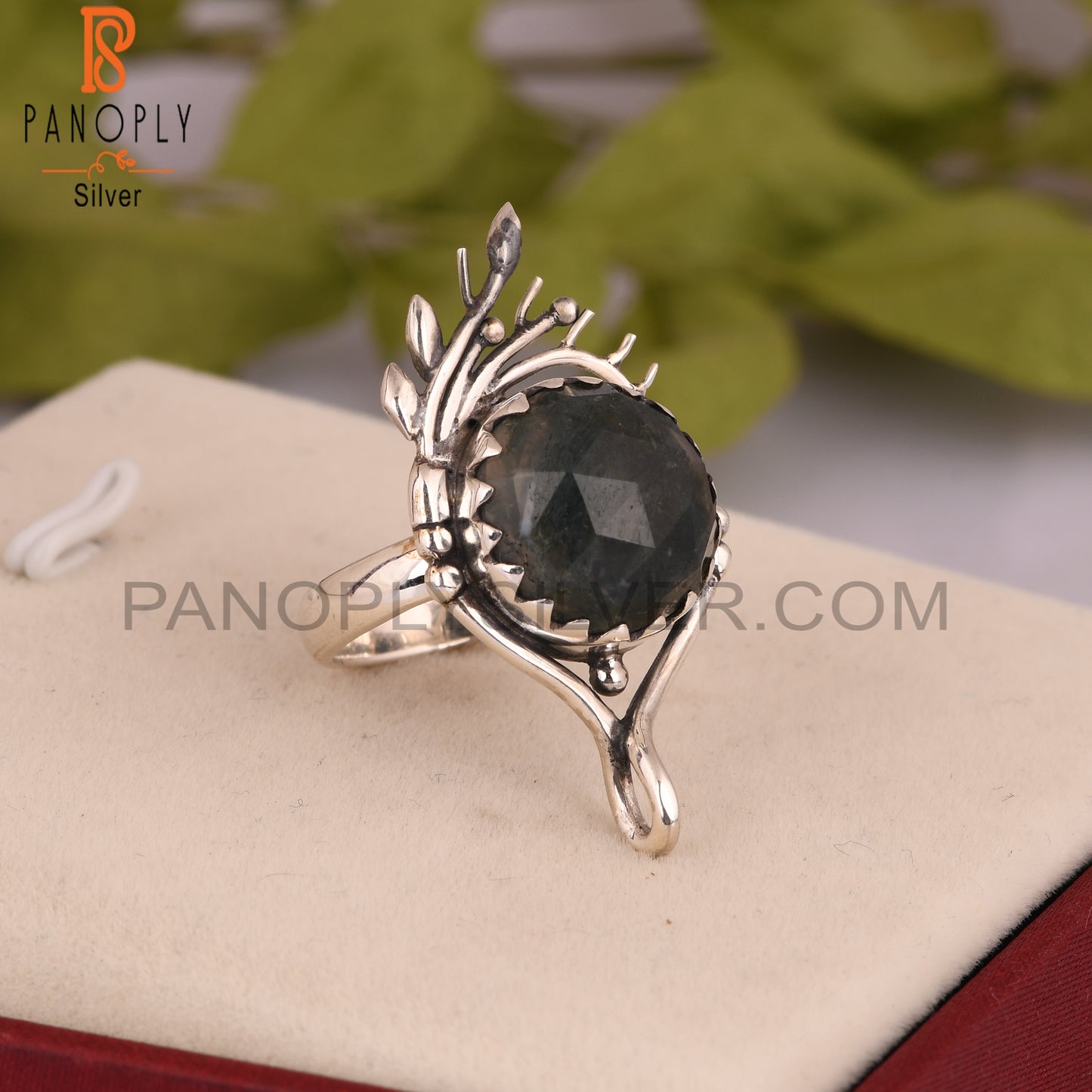 Moss Agate Round 925 Sterling Silver Ring