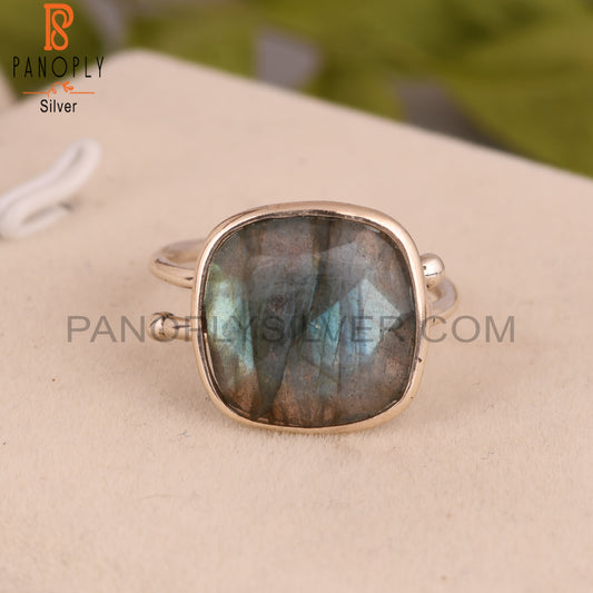 Labradorite Cushion 925 Sterling Silver Ring