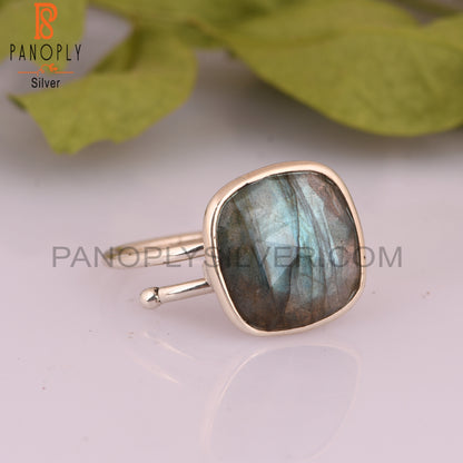 Labradorite Cushion 925 Sterling Silver Ring