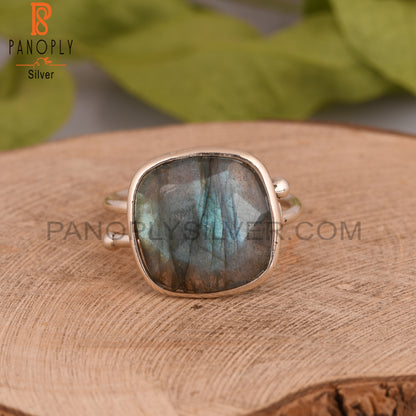 Labradorite Cushion 925 Sterling Silver Ring