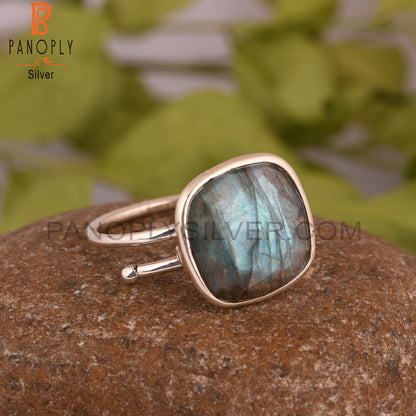 Labradorite Cushion 925 Sterling Silver Ring