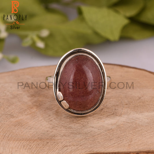 Strawberry Quartz Oval 925 Sterling Silver Cute Ring