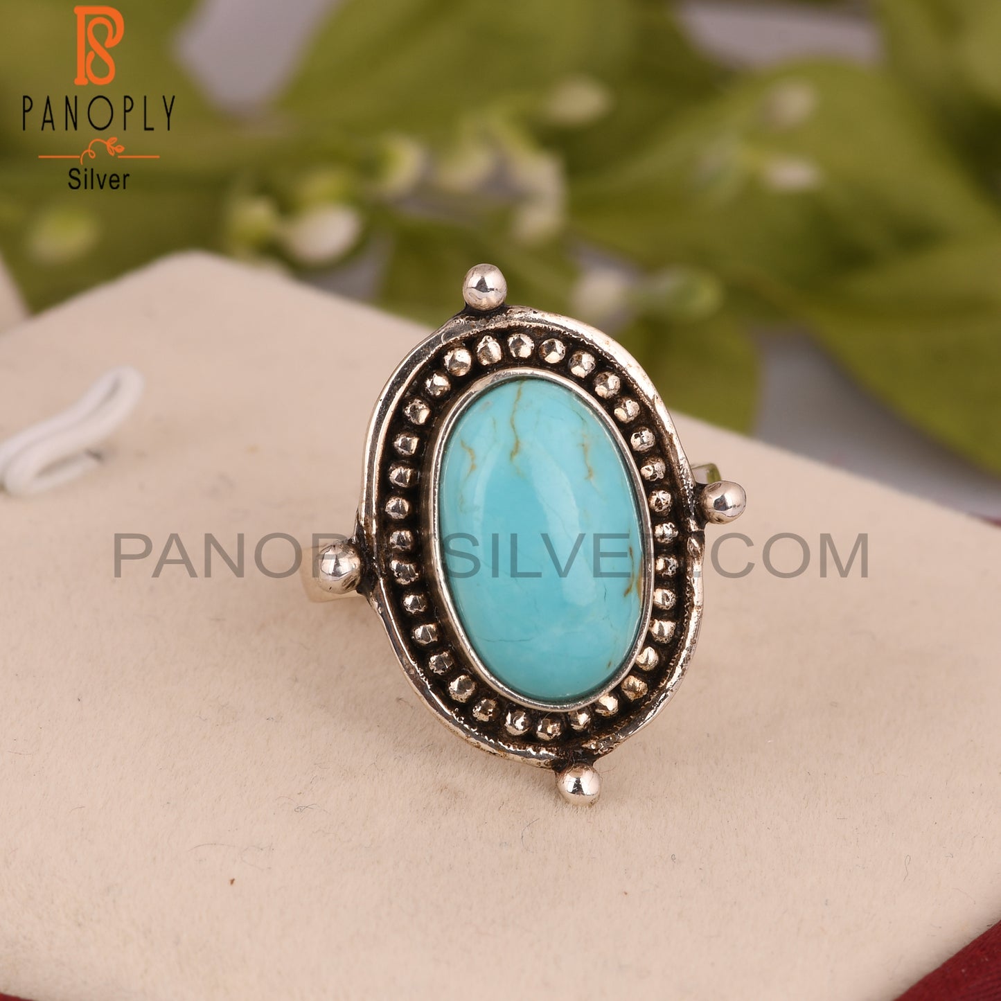 Unique Kingman Turquoise Oval 925 Sterling Silver Ring