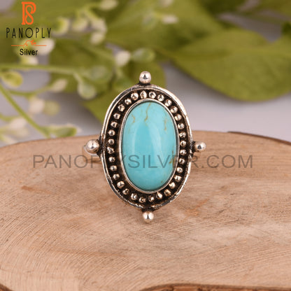 Unique Kingman Turquoise Oval 925 Sterling Silver Ring