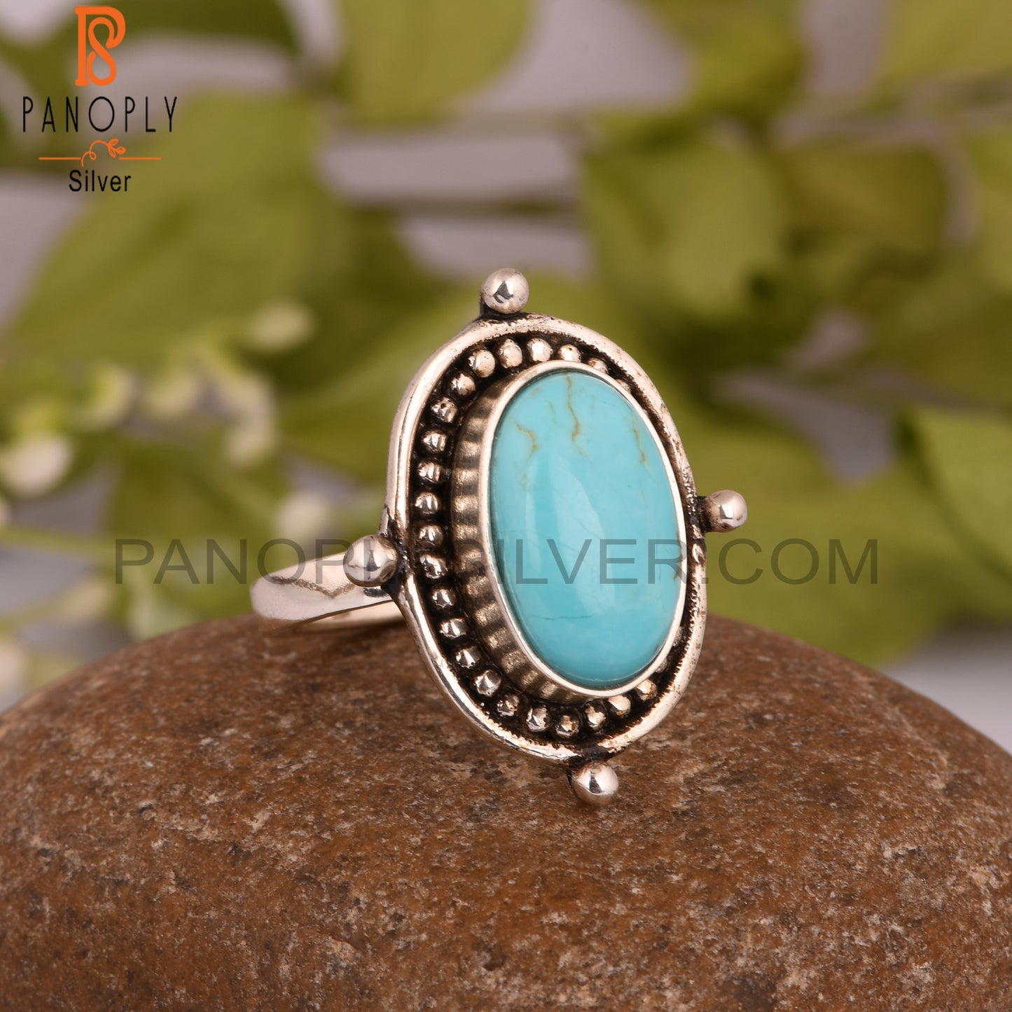 Unique Kingman Turquoise Oval 925 Sterling Silver Ring
