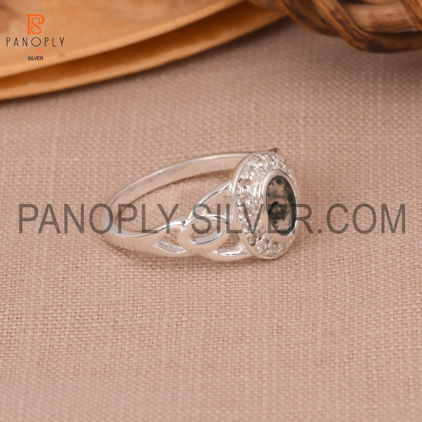 925 Moss Agate And White Topaz Silver Engagement Rings