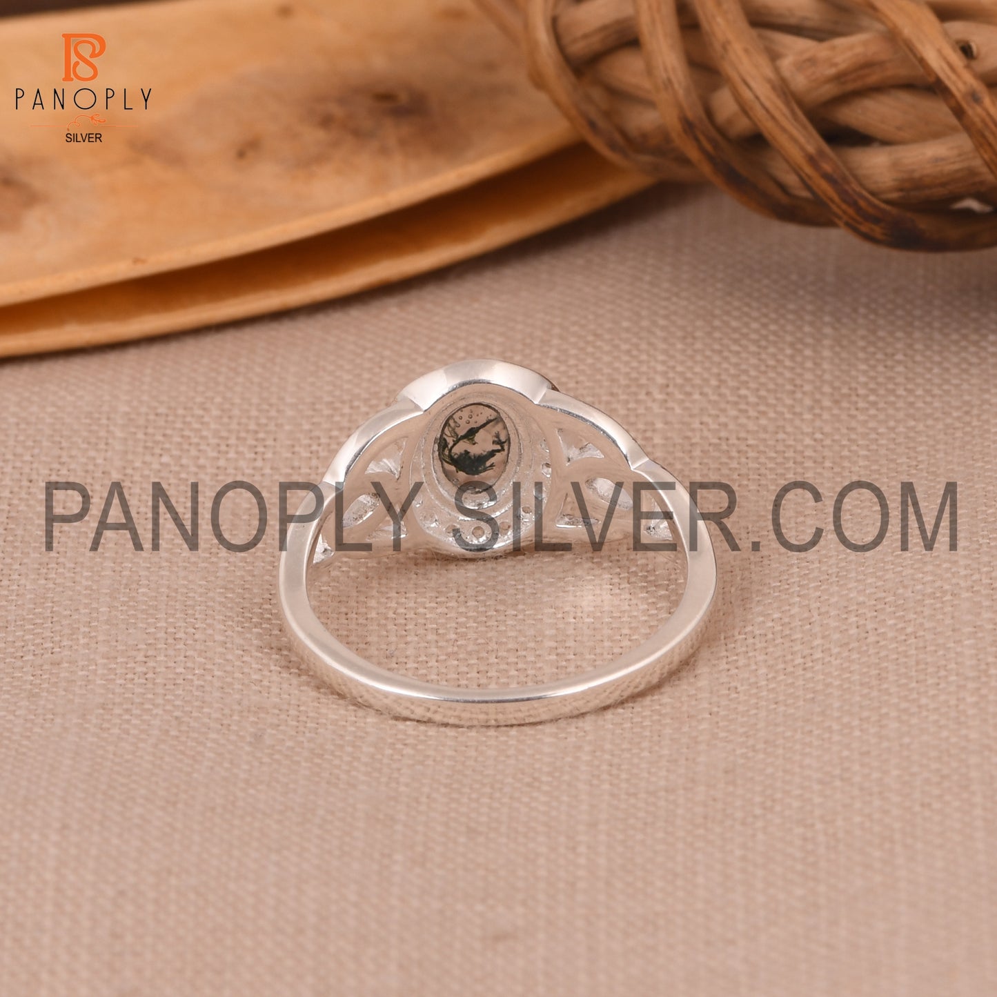925 Moss Agate And White Topaz Silver Engagement Rings