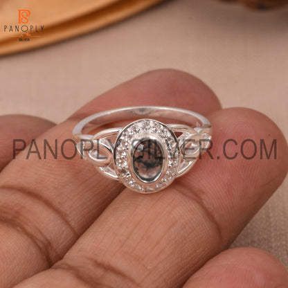 925 Moss Agate And White Topaz Silver Engagement Rings