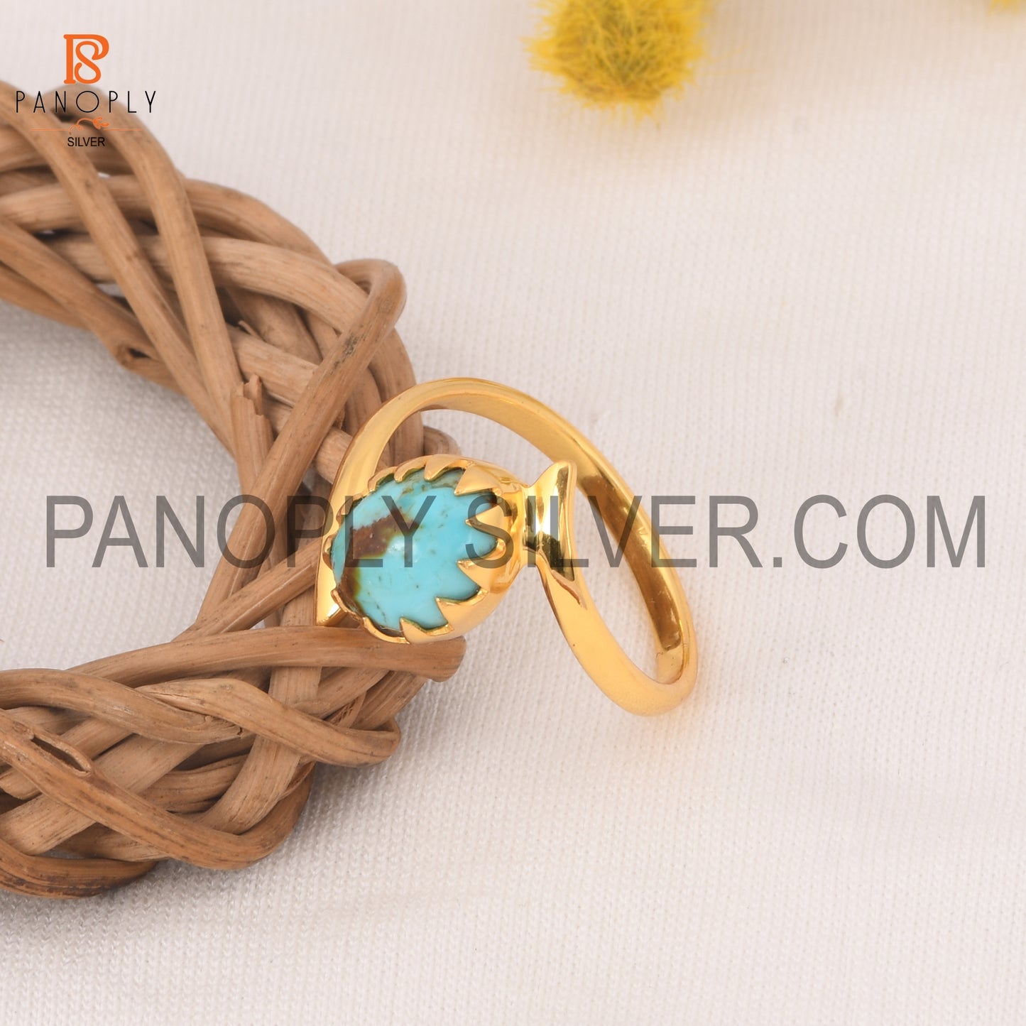925 Quality Finding Kingman Turquoise By Pass Gold Rings