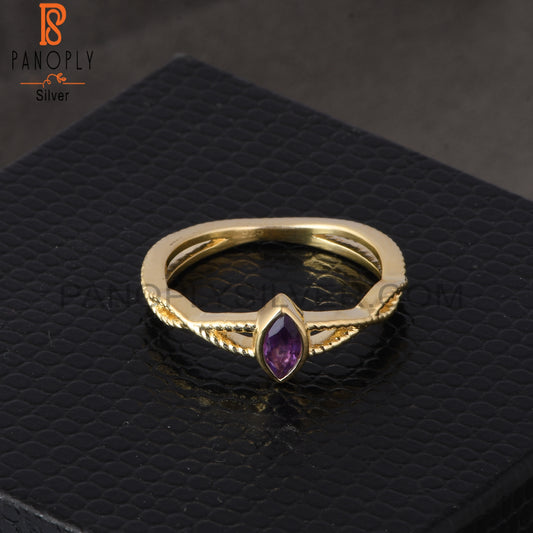 18K Gold Plated 925 Quality Amethyst Marquise Twist Rings